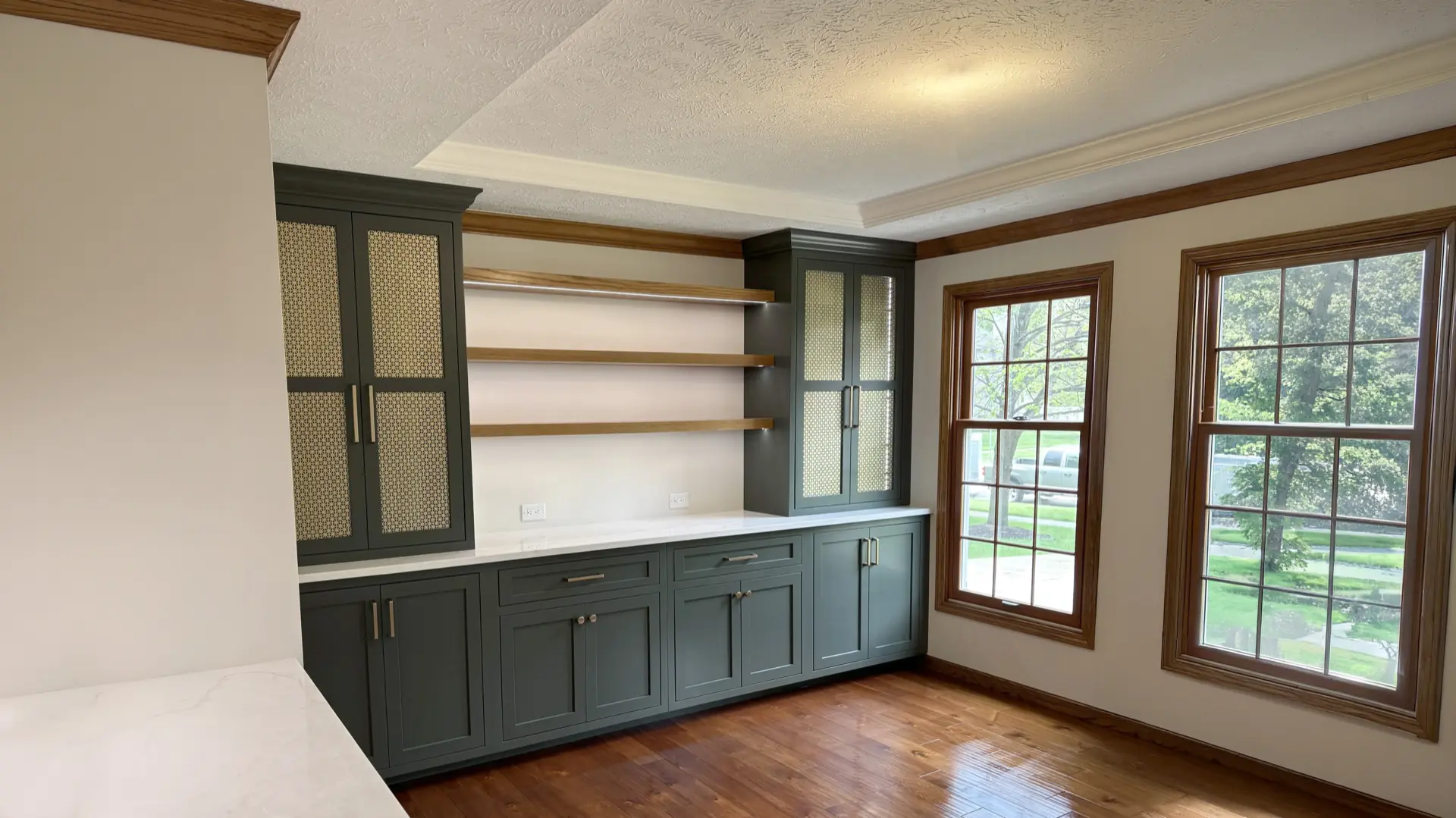 Buffet area with floating shelves